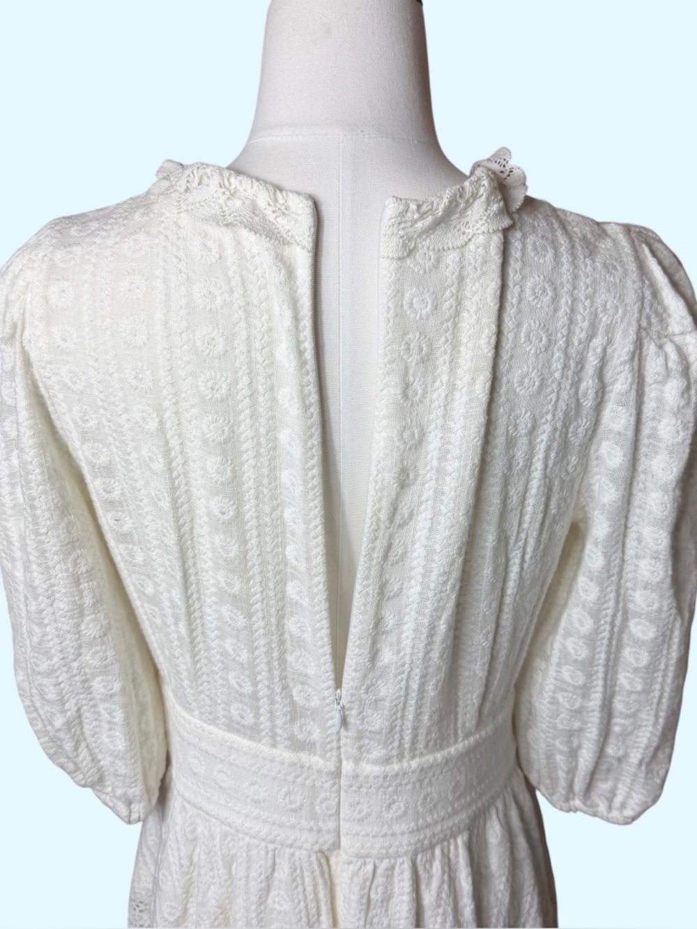 Sandro Gianni Embroidered Lace Ruffle Mini Dress Ecru Off-white Size 10 - Picture 13 of 15